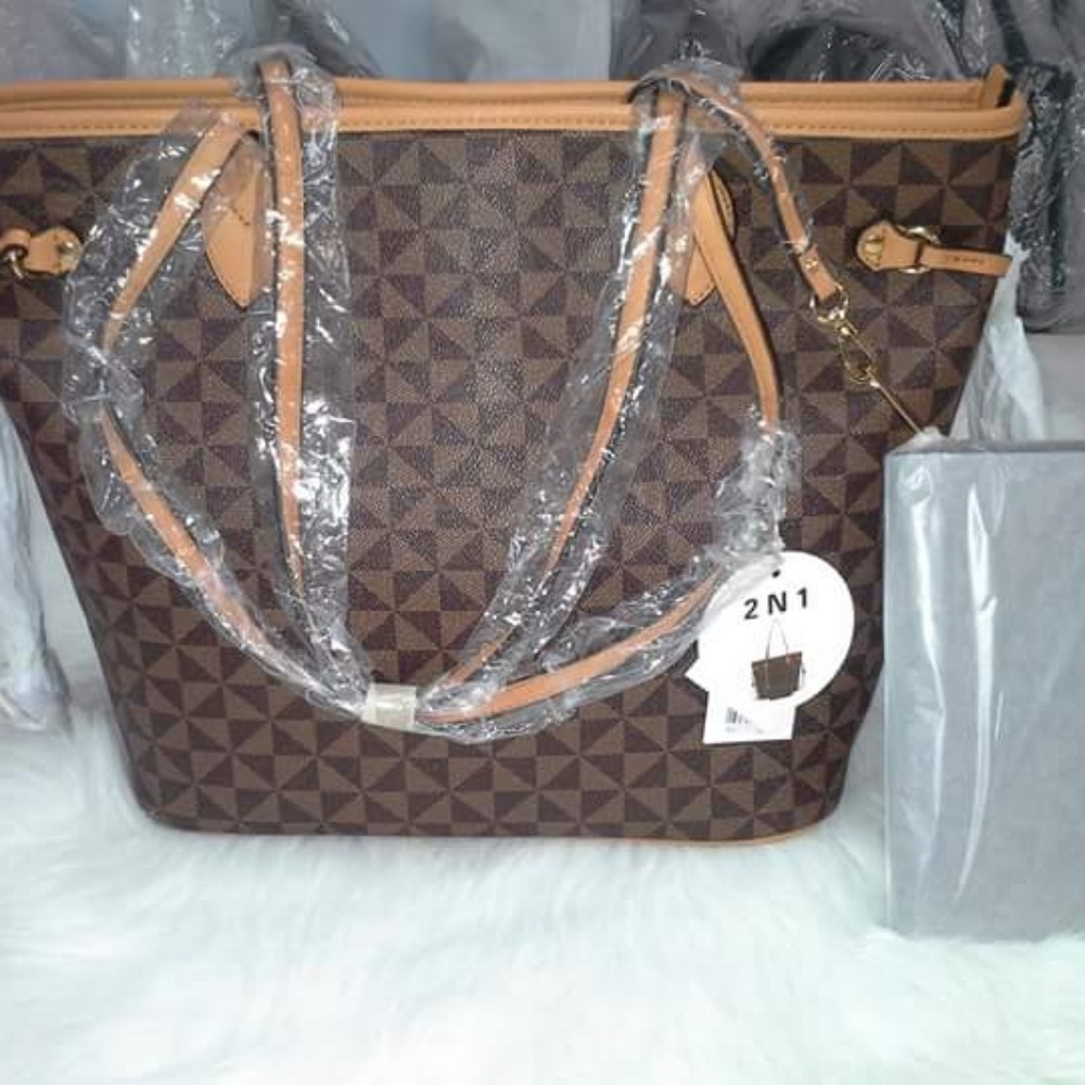 🆕️Brown Monogram Two-Tone Shopper Tote Wallet SET